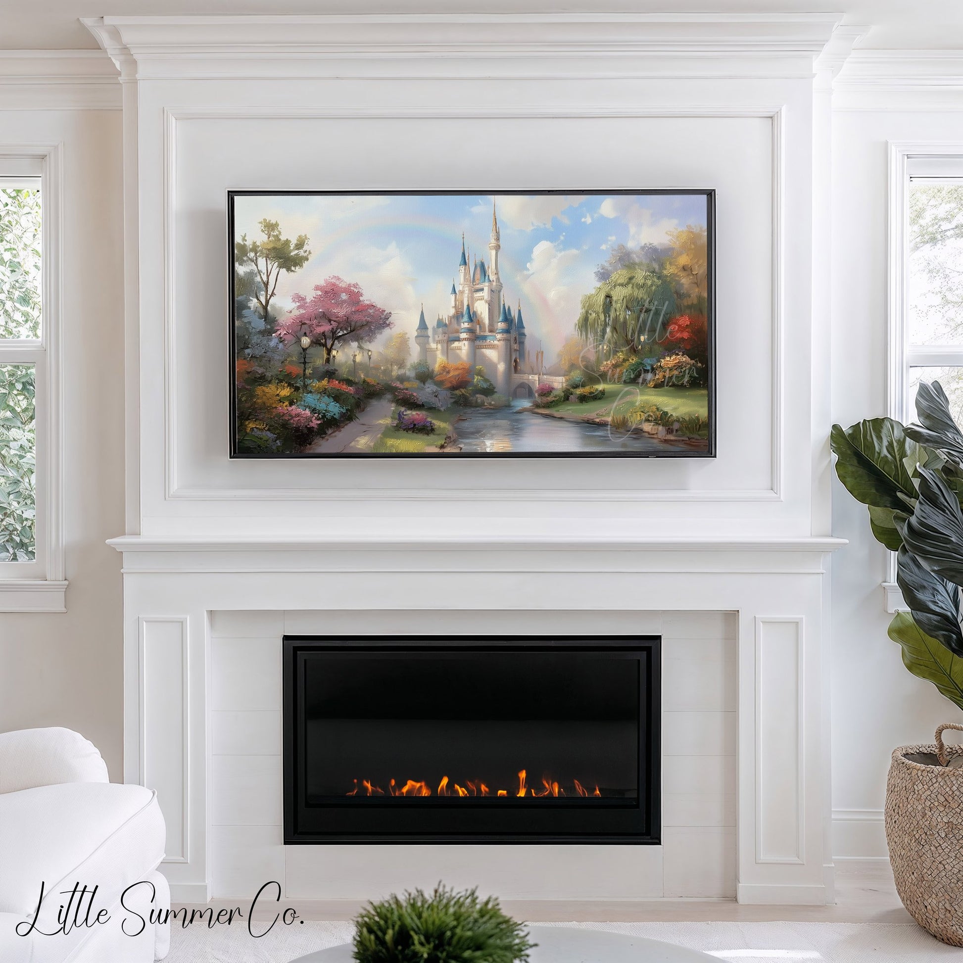 Fairytale Castle by River Frame TV Art displayed on a TV
