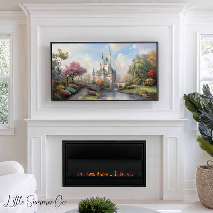 Fairytale Castle by River Frame TV Art displayed on a TV