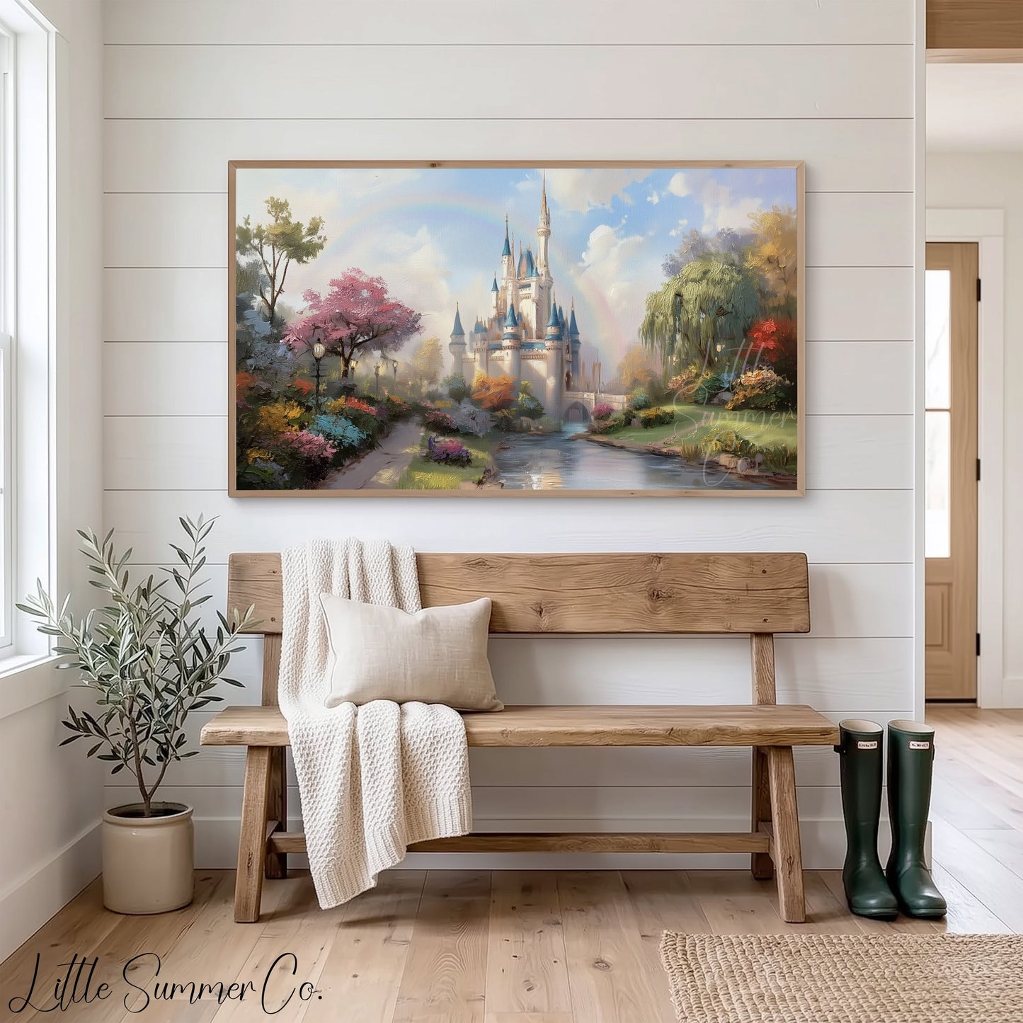 Fairytale Castle by River Frame TV Art displayed on a TV