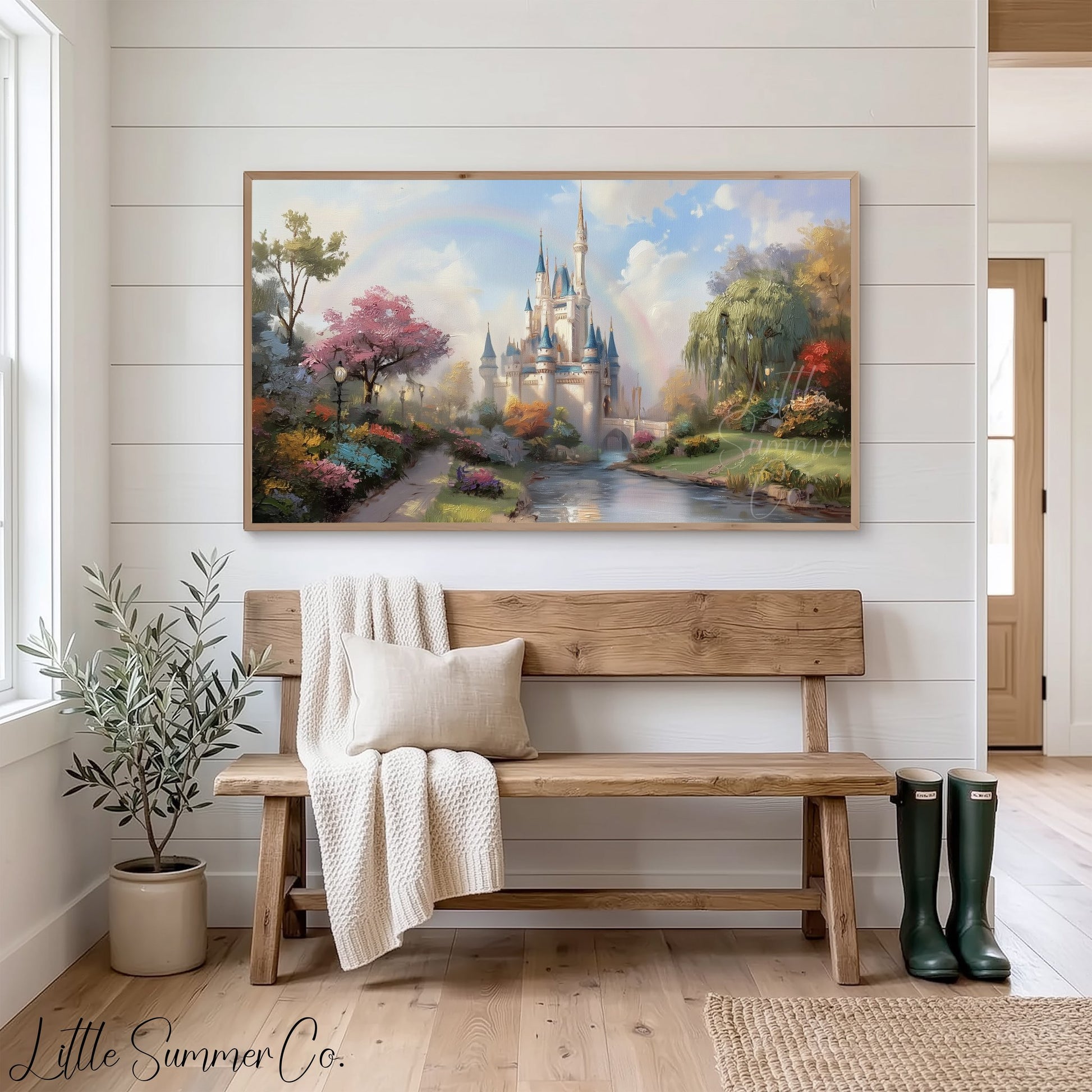 Fairytale Castle by River Frame TV Art displayed on a TV