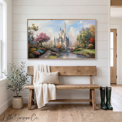 Fairytale Castle by River Frame TV Art displayed on a TV