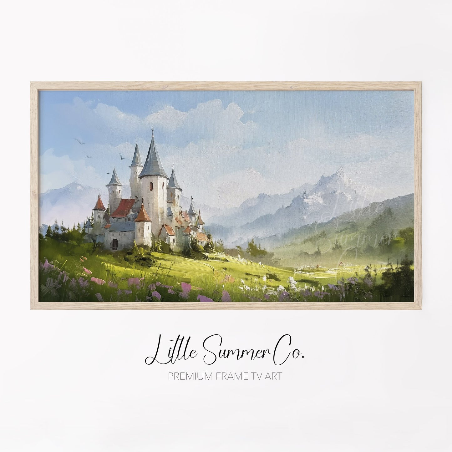 Castle in Mountain Meadow Frame TV Art displayed on a TV