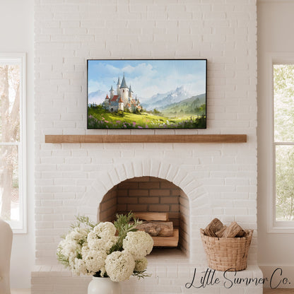 Castle in Mountain Meadow Frame TV Art displayed on a TV