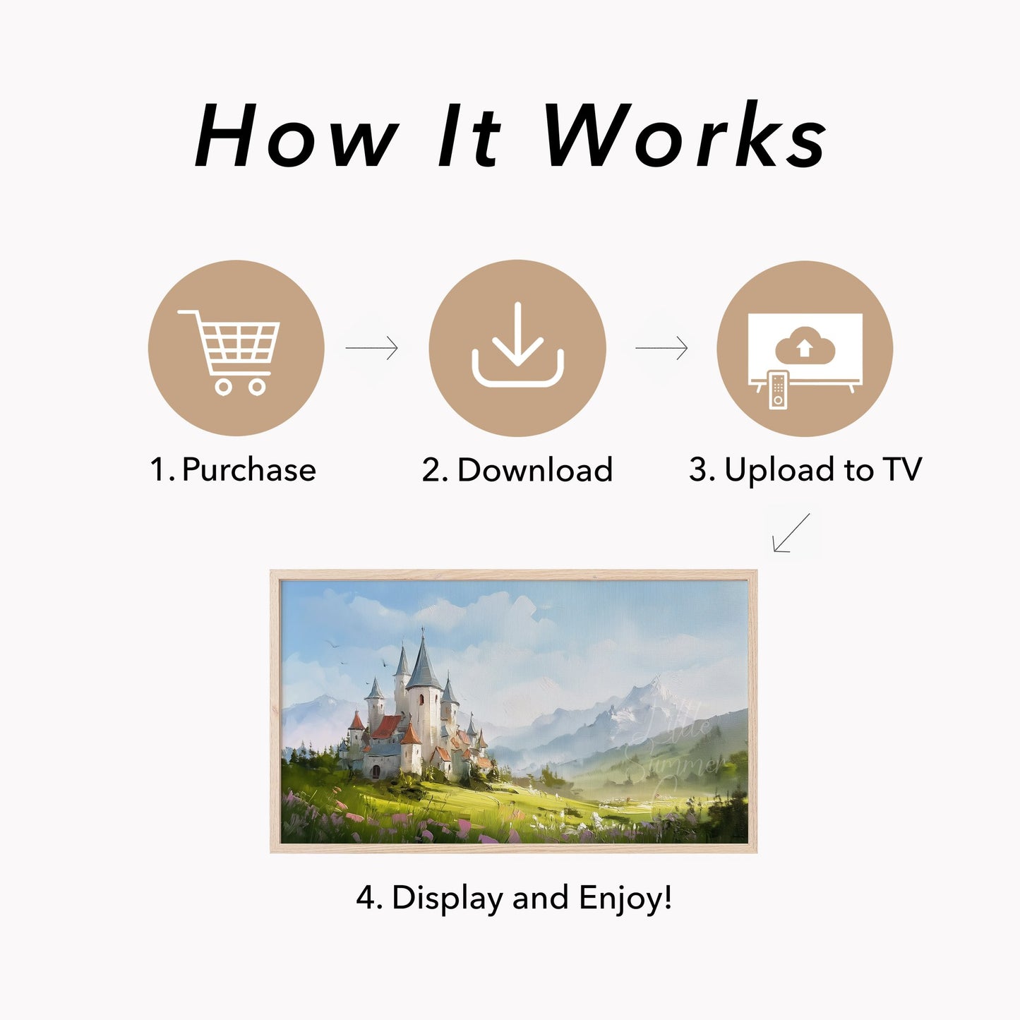 Castle in Mountain Meadow Frame TV Art displayed on a TV