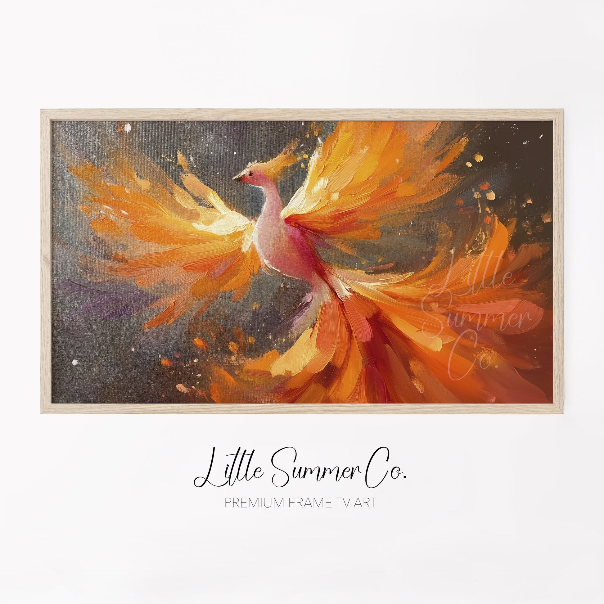 Phoenix in Flight Frame TV Art displayed on a TV