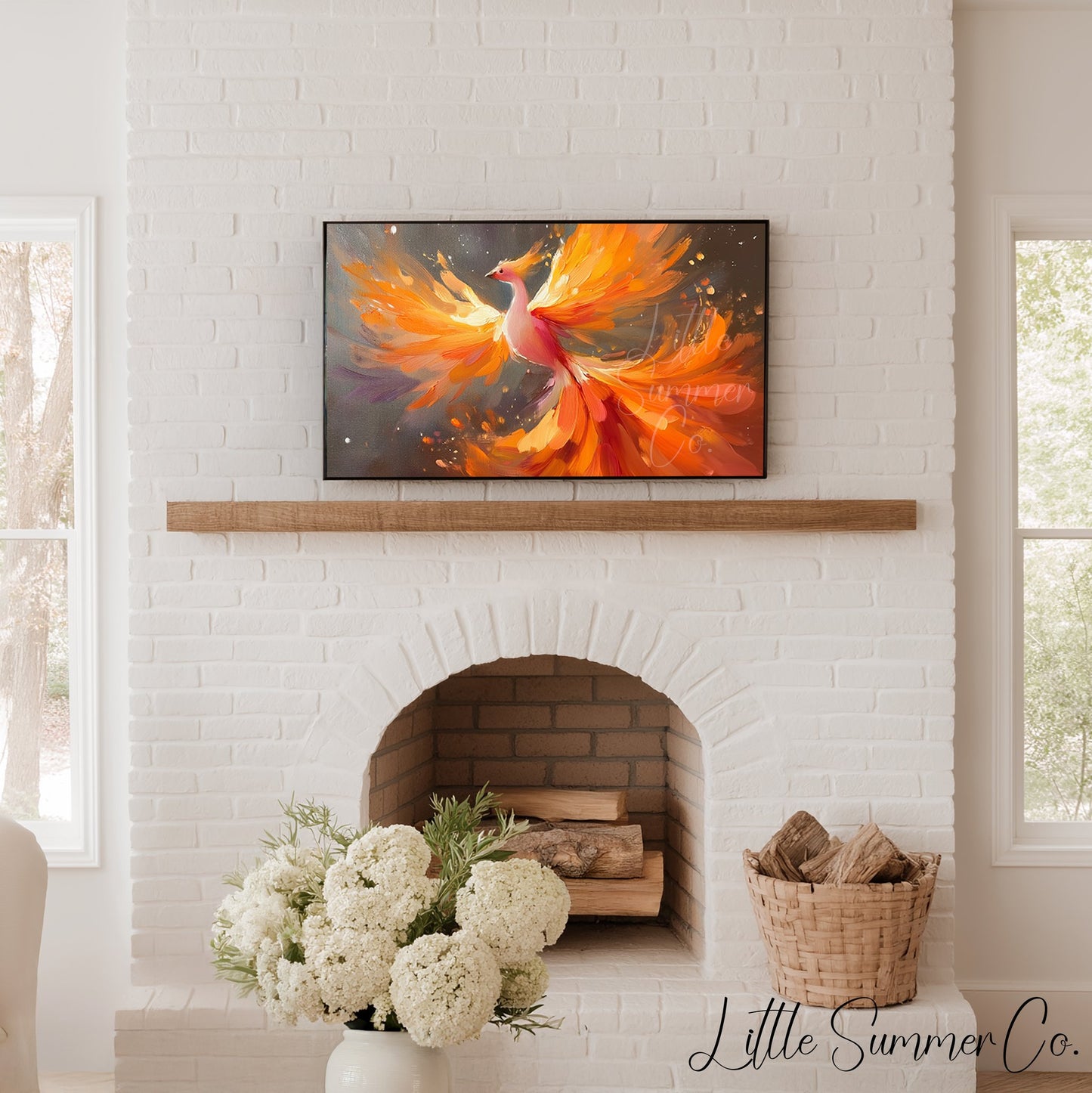 Phoenix in Flight Frame TV Art displayed on a TV