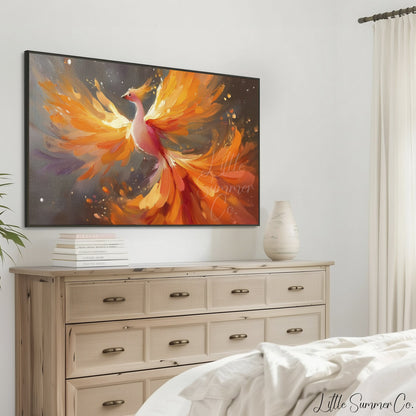 Phoenix in Flight Frame TV Art displayed on a TV