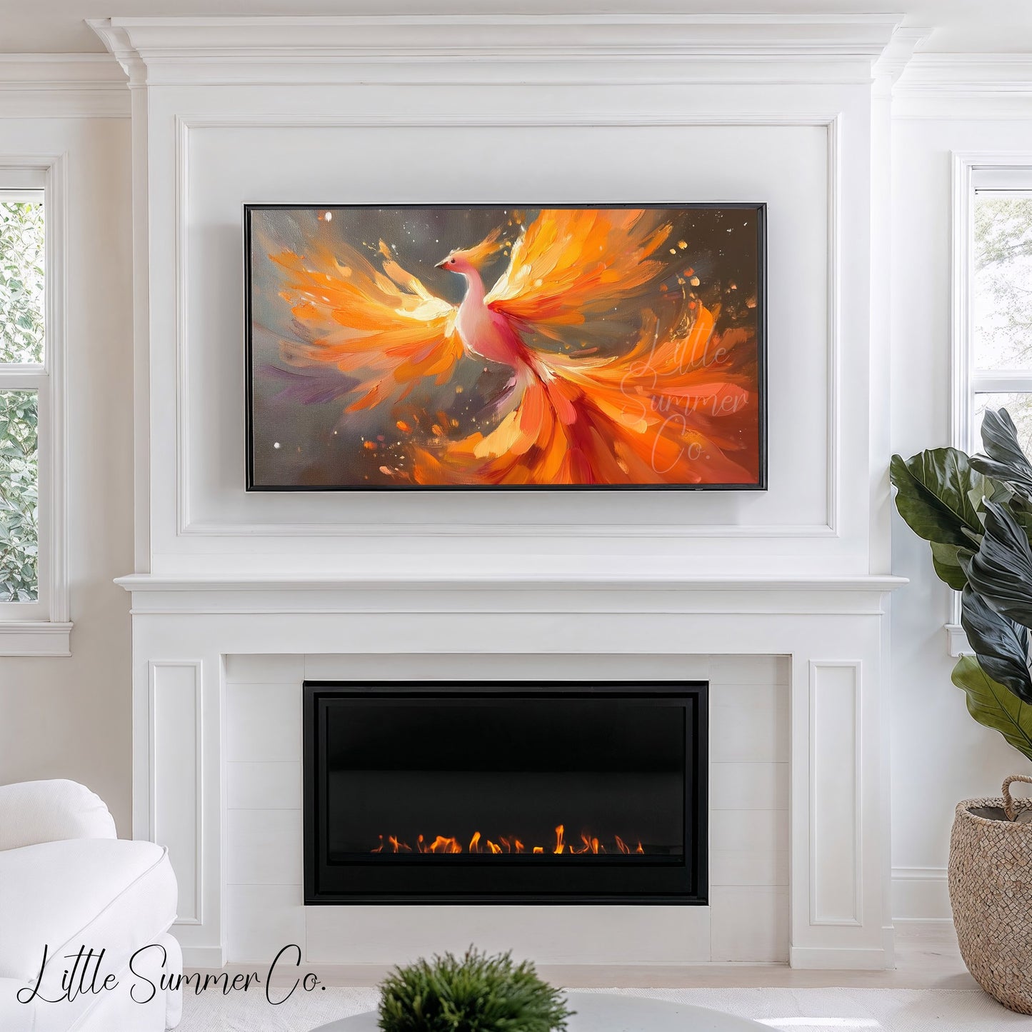 Phoenix in Flight Frame TV Art displayed on a TV