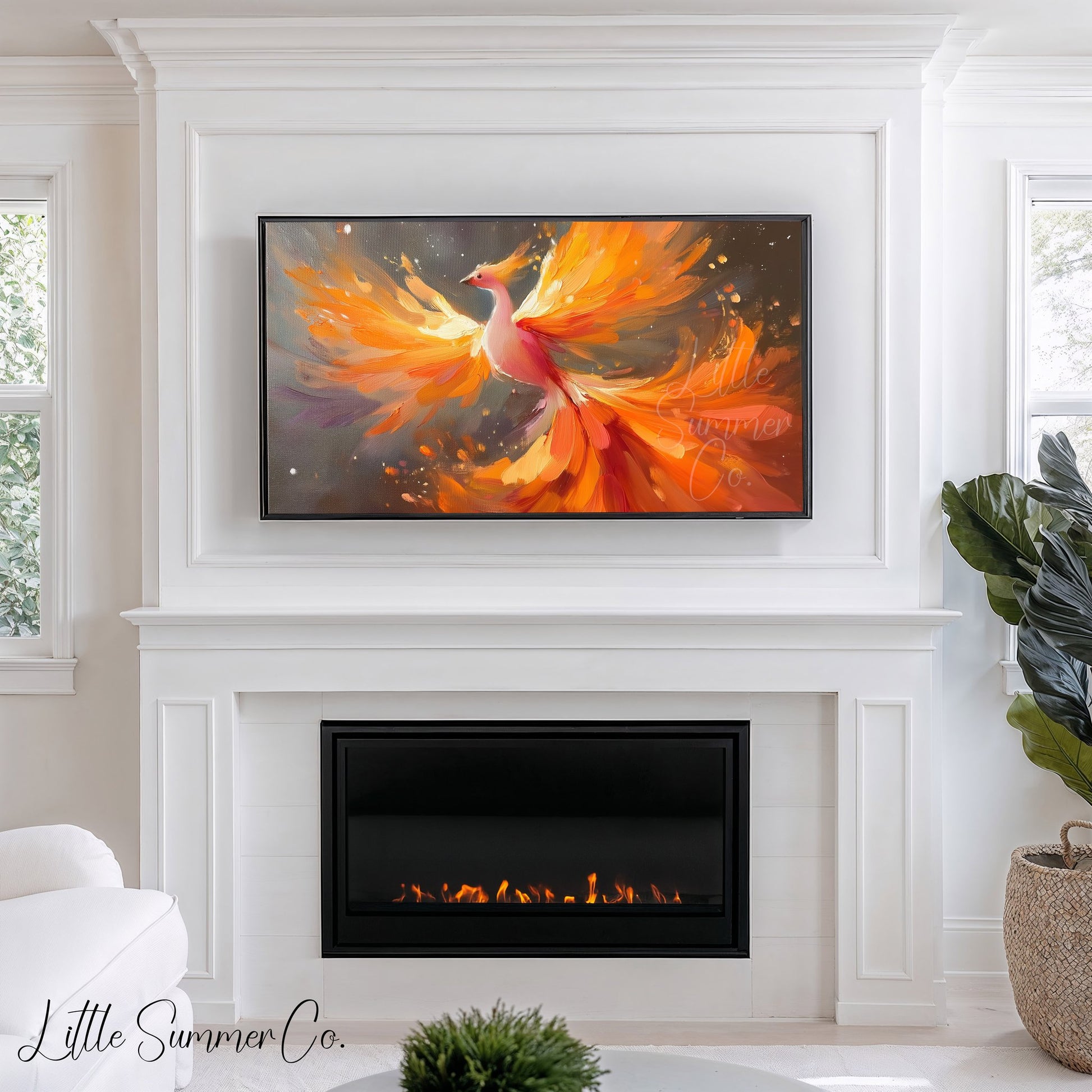 Phoenix in Flight Frame TV Art displayed on a TV