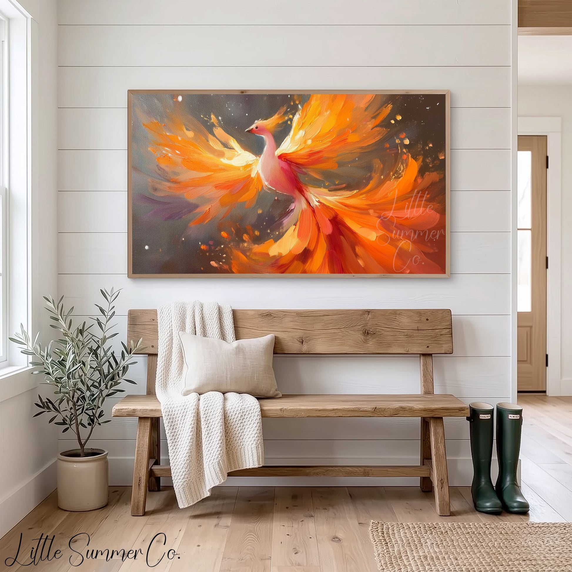 Phoenix in Flight Frame TV Art displayed on a TV