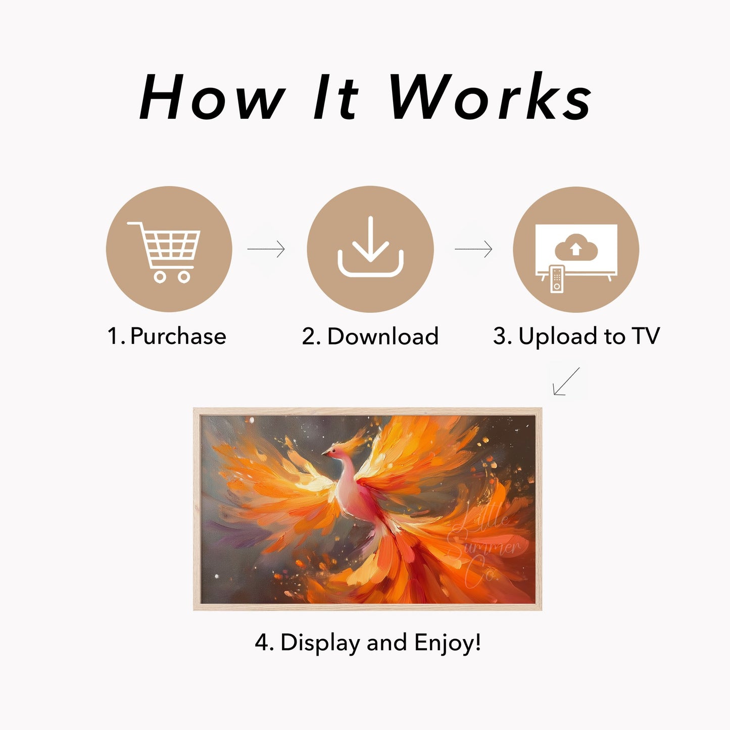 Phoenix in Flight Frame TV Art displayed on a TV