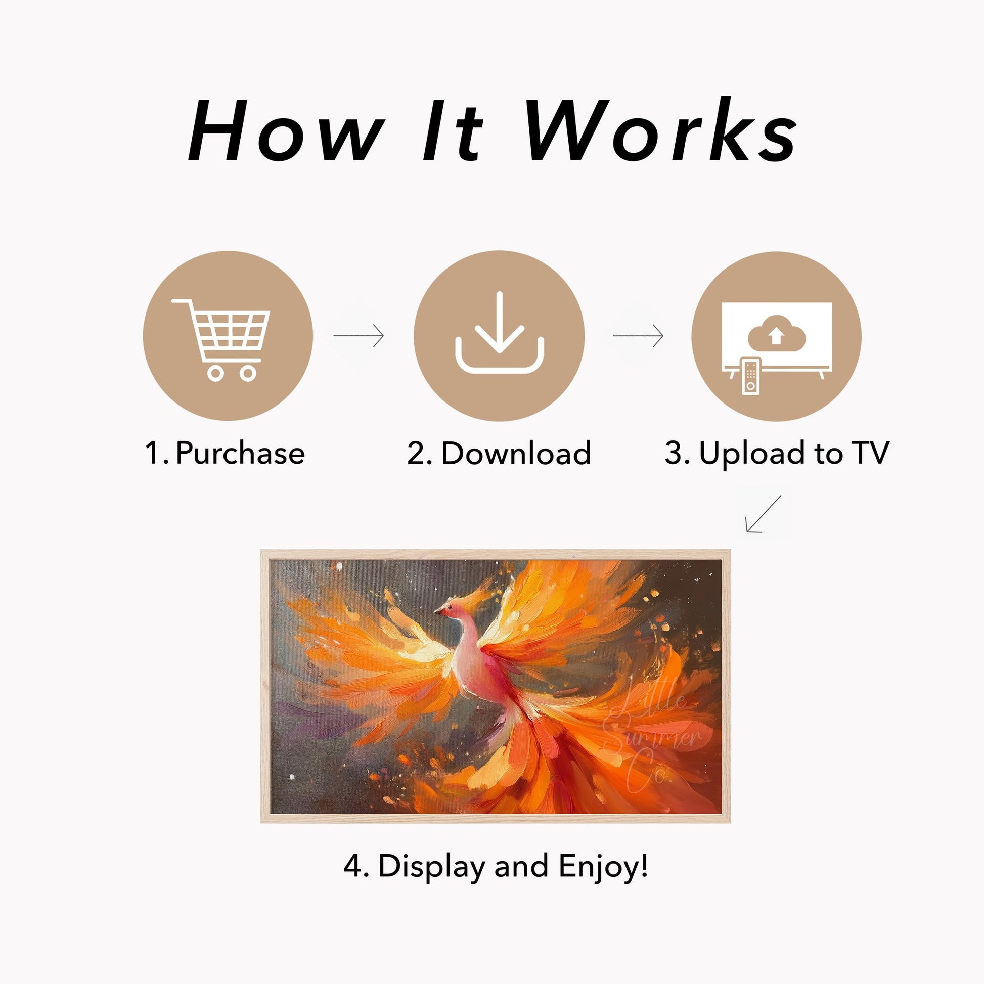 Phoenix in Flight Frame TV Art displayed on a TV