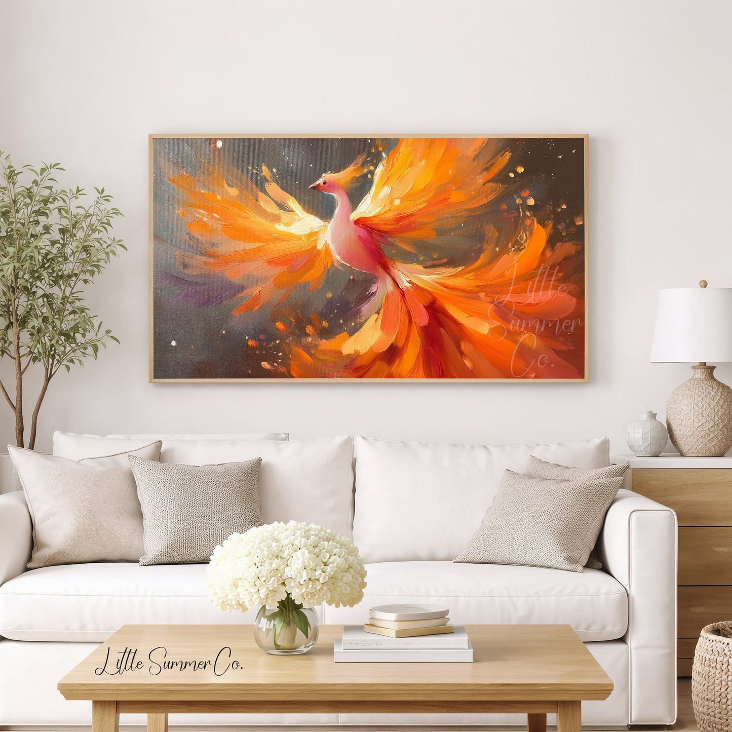 Phoenix in Flight Frame TV Art displayed on a TV