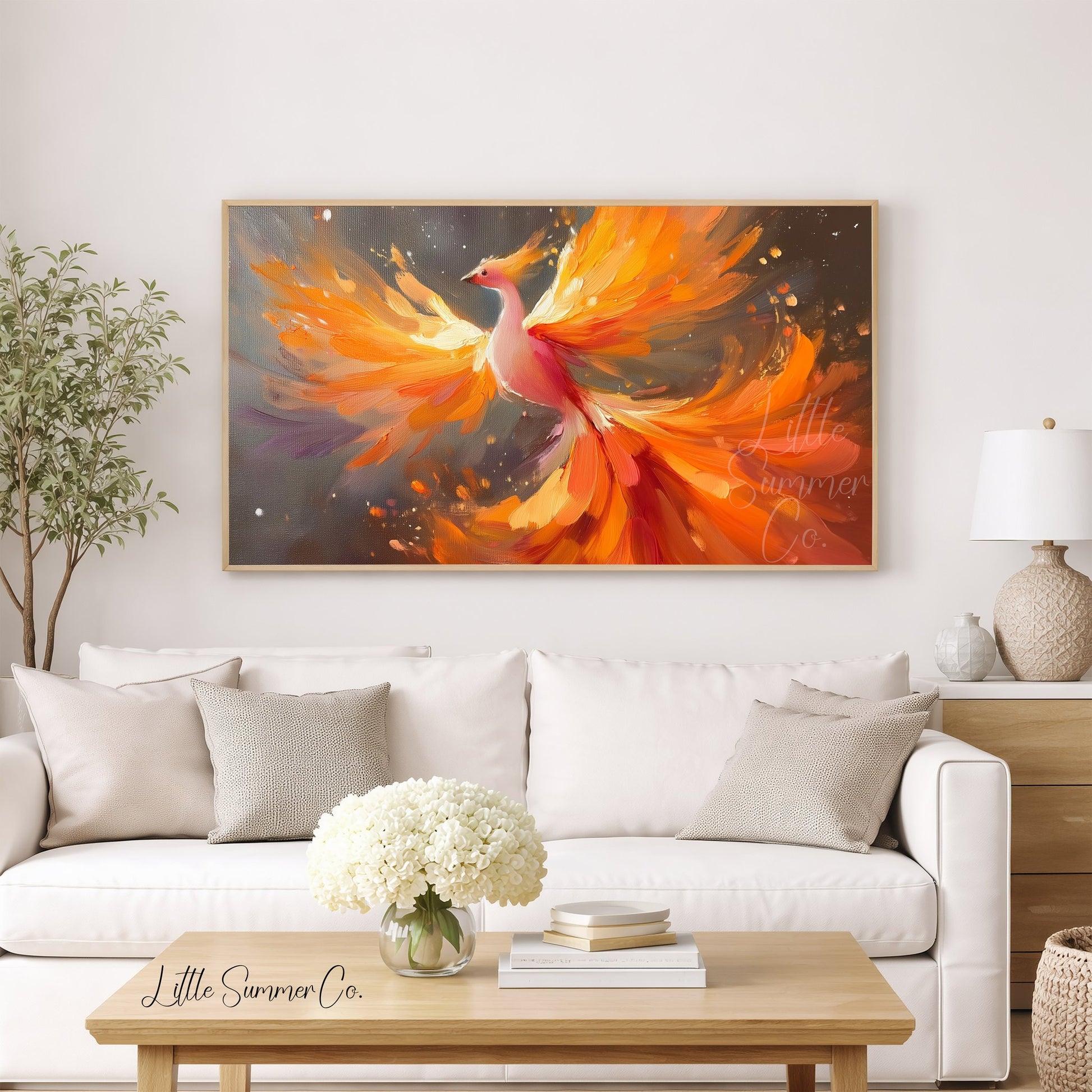 Phoenix in Flight Frame TV Art displayed on a TV