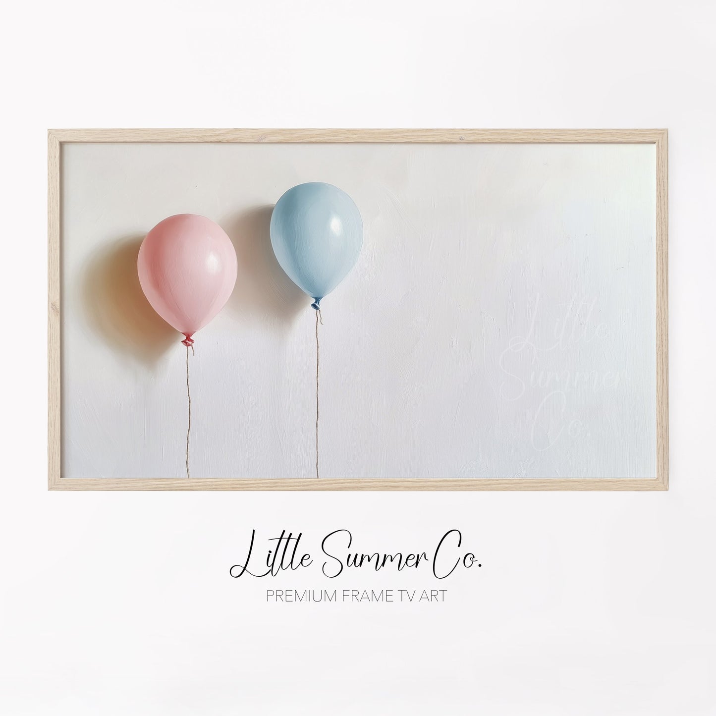 Pink and Blue Balloons Frame TV Art displayed on a TV