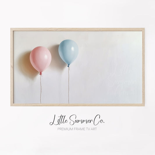 Pink and Blue Balloons Frame TV Art displayed on a TV
