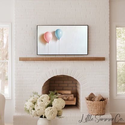 Pink and Blue Balloons Frame TV Art displayed on a TV