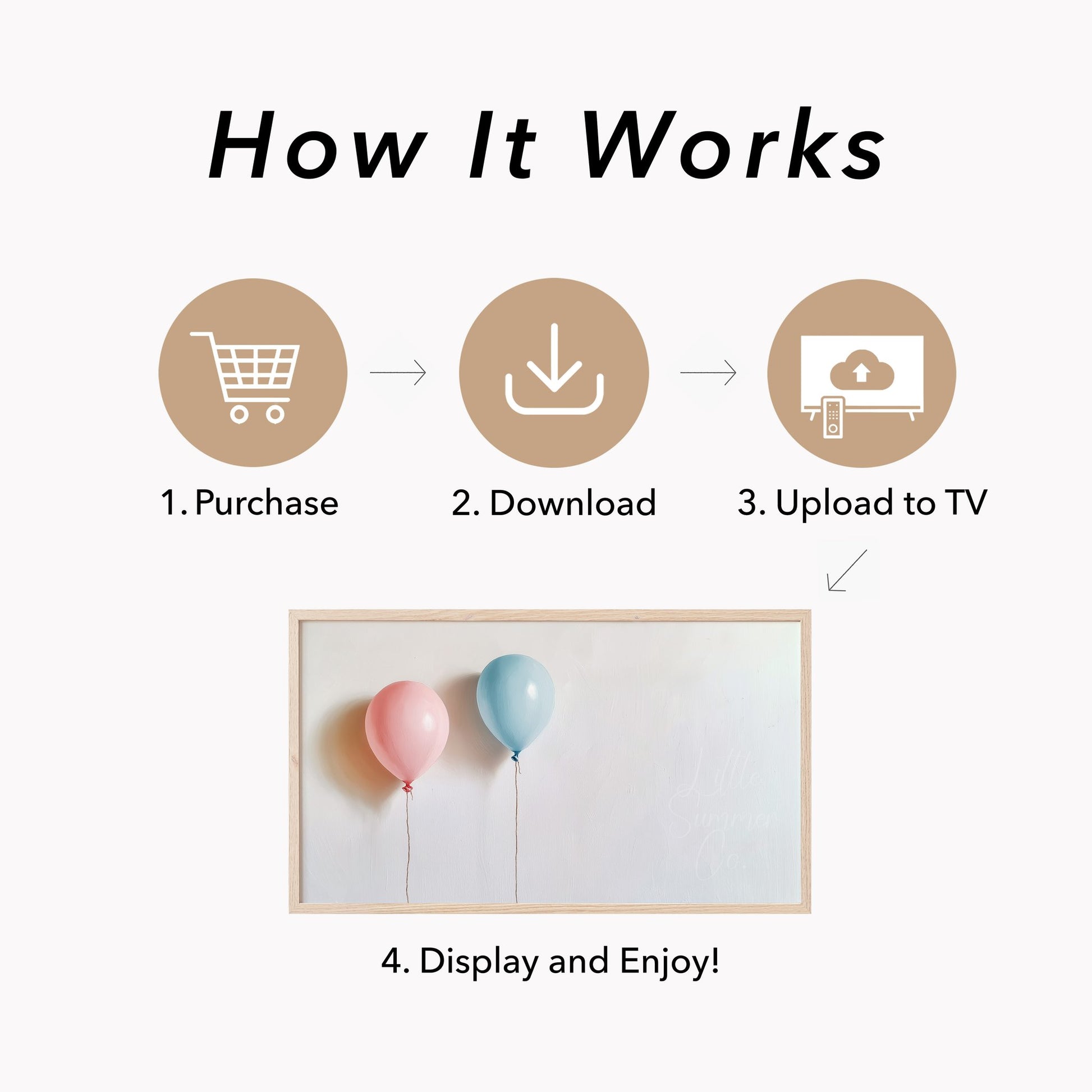 Pink and Blue Balloons Frame TV Art displayed on a TV