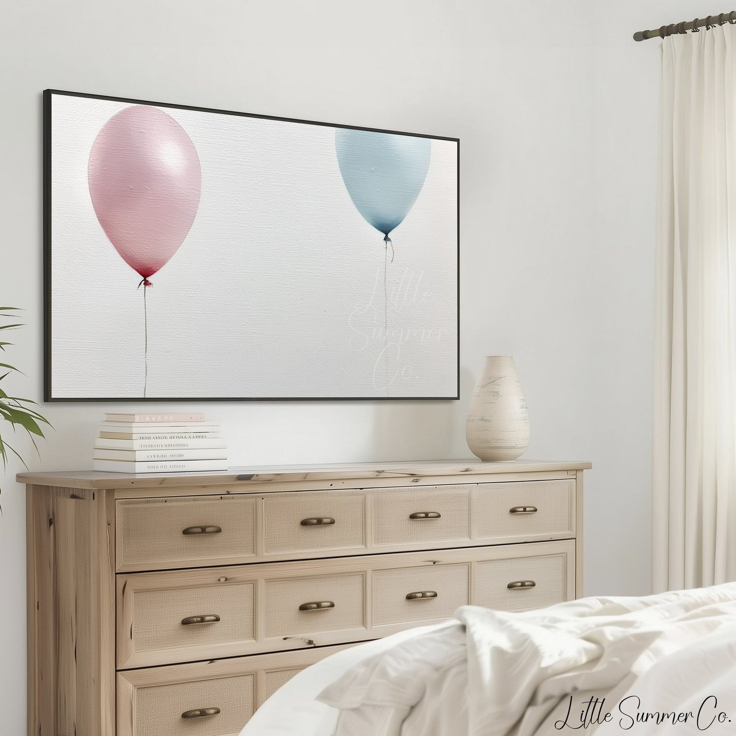 Pink Blue Balloons Pair Frame TV Art displayed on a TV