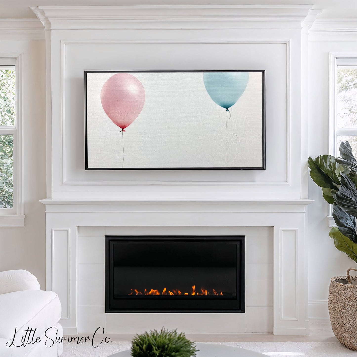 Pink Blue Balloons Pair Frame TV Art displayed on a TV