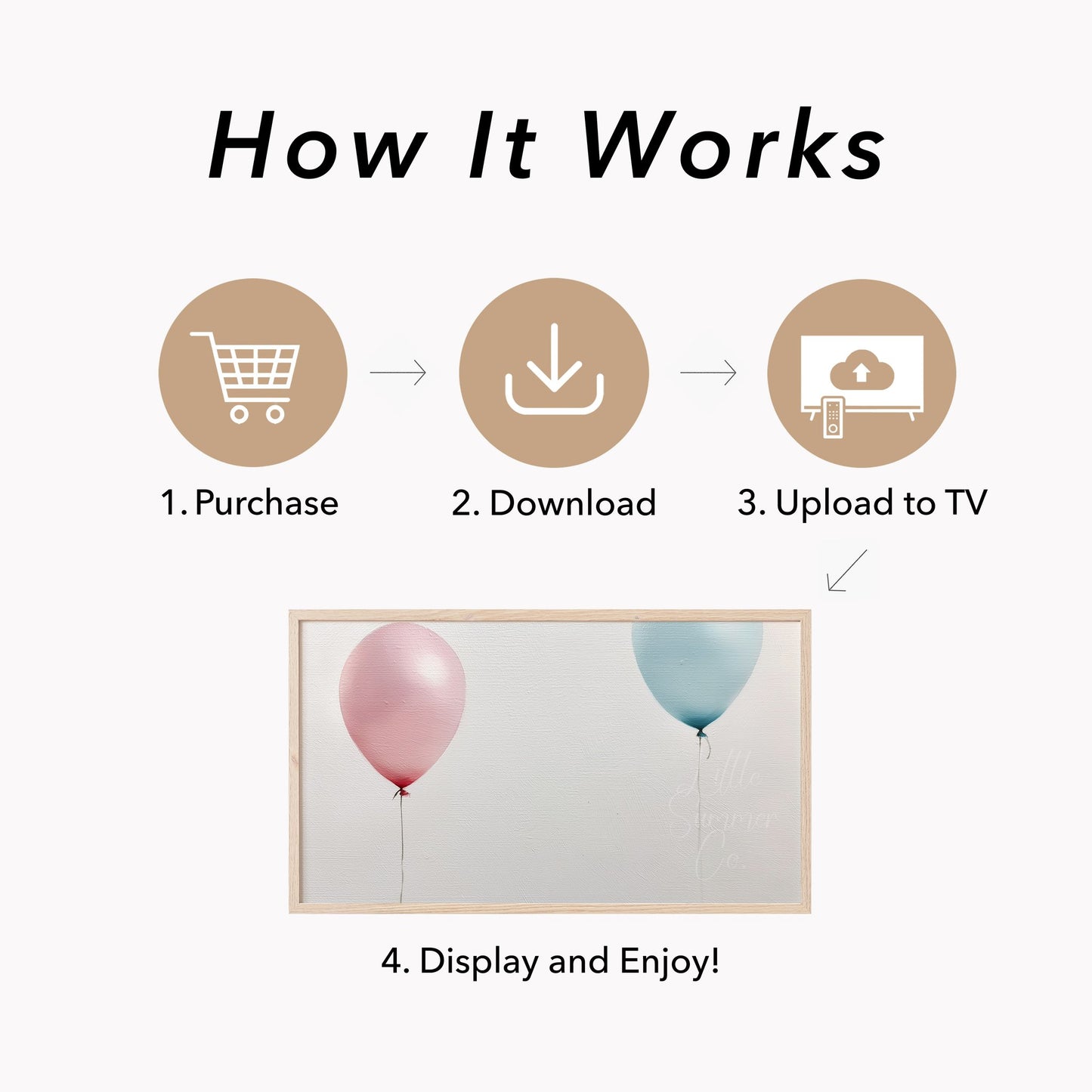 Pink Blue Balloons Pair Frame TV Art displayed on a TV