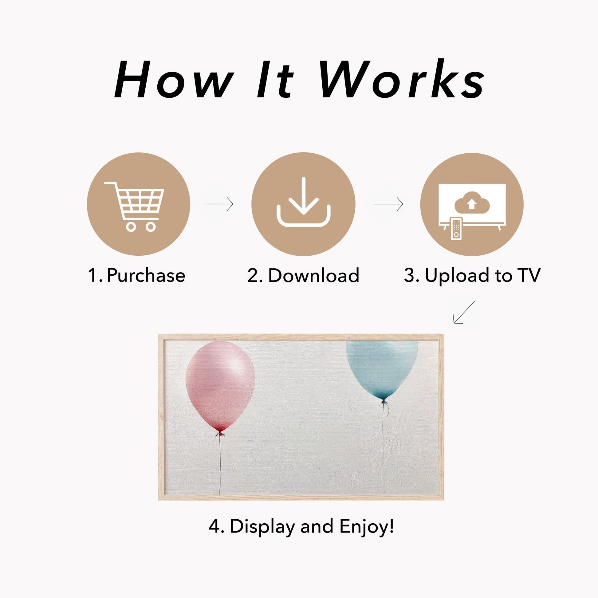 Pink Blue Balloons Pair Frame TV Art displayed on a TV