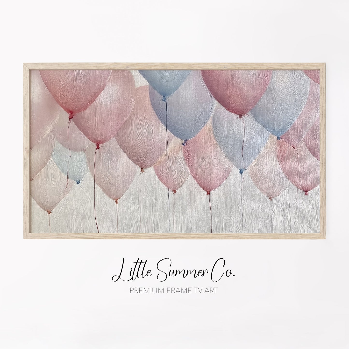 Pink and Blue Balloon Bunch Frame TV Art displayed on a TV