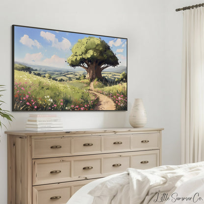 Magical Meadow Tree Frame TV Art displayed on a TV