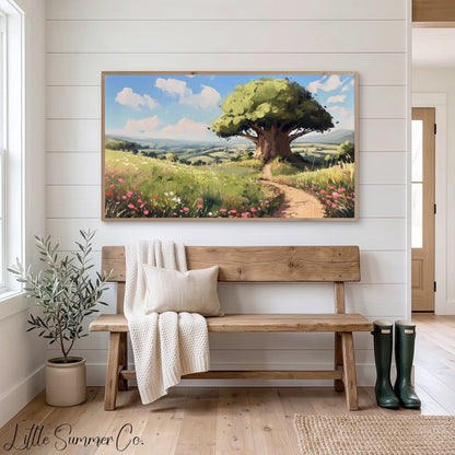 Magical Meadow Tree Frame TV Art displayed on a TV