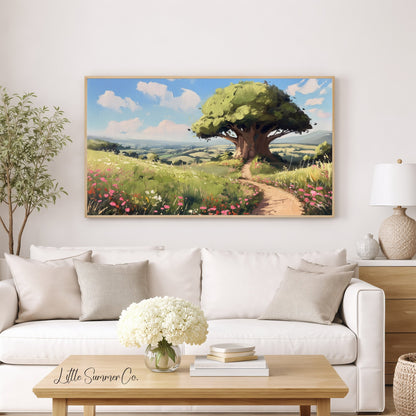 Magical Meadow Tree Frame TV Art displayed on a TV