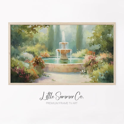 Colorful Flower Garden Fountain Frame TV Art displayed on a TV