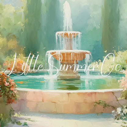 Colorful Flower Garden Fountain Frame TV Art displayed on a TV