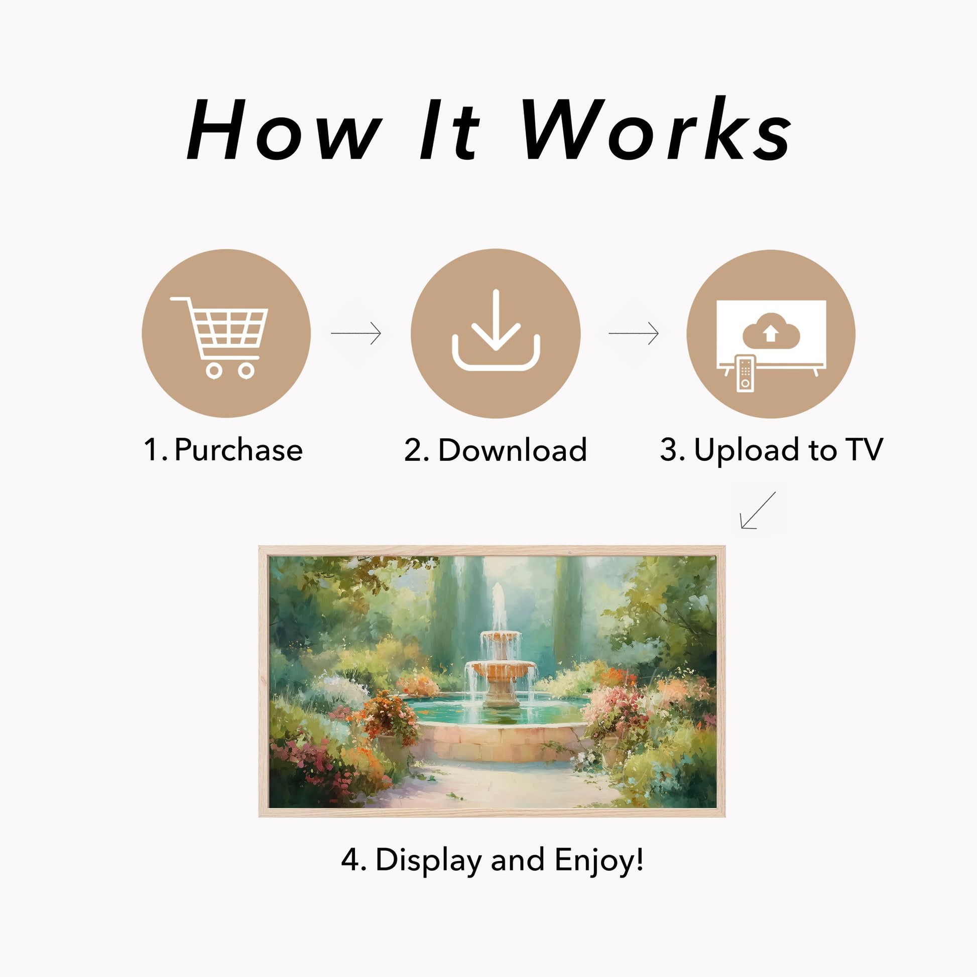 Colorful Flower Garden Fountain Frame TV Art displayed on a TV