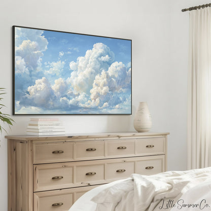 White Clouds Frame TV Art displayed on a TV