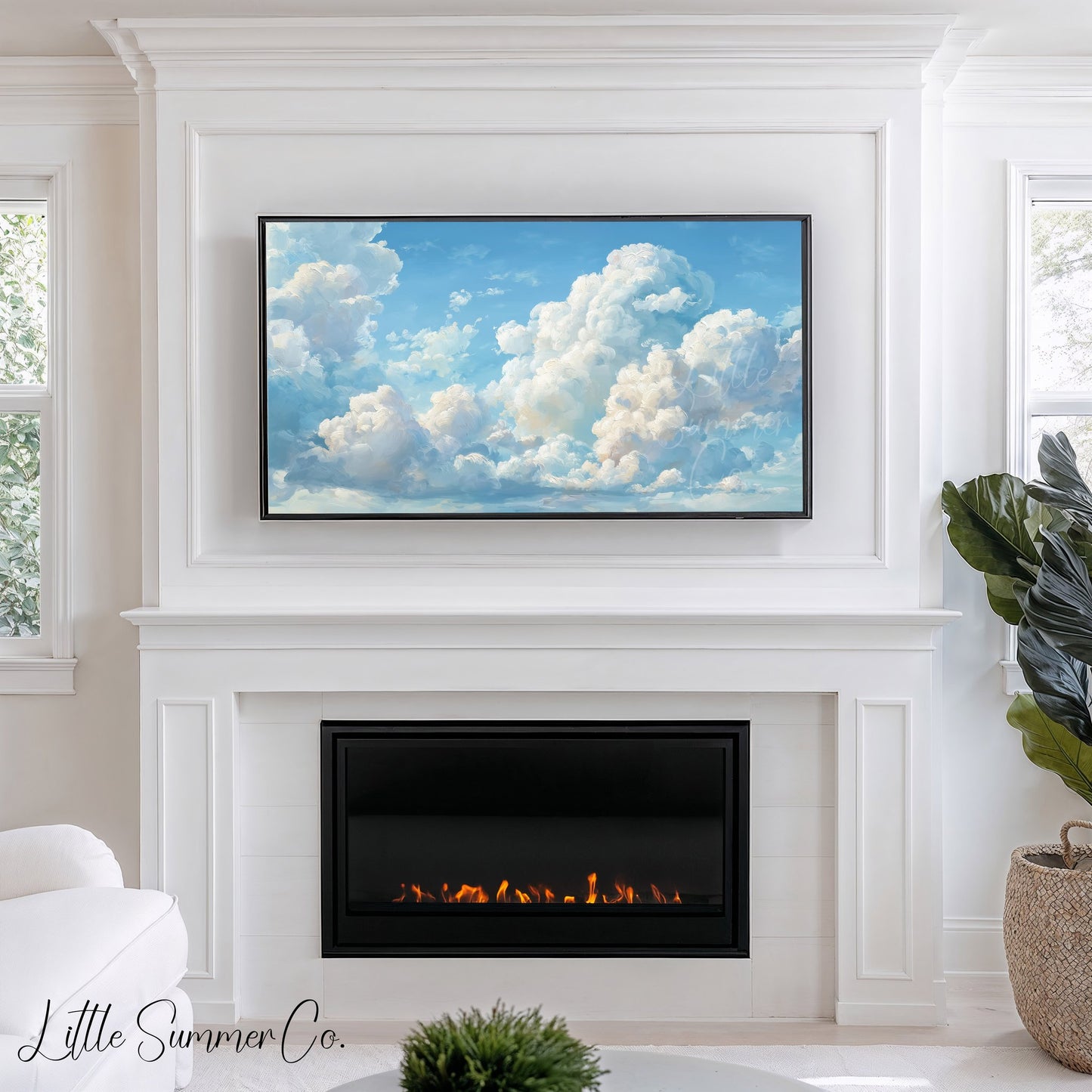 White Clouds Frame TV Art displayed on a TV