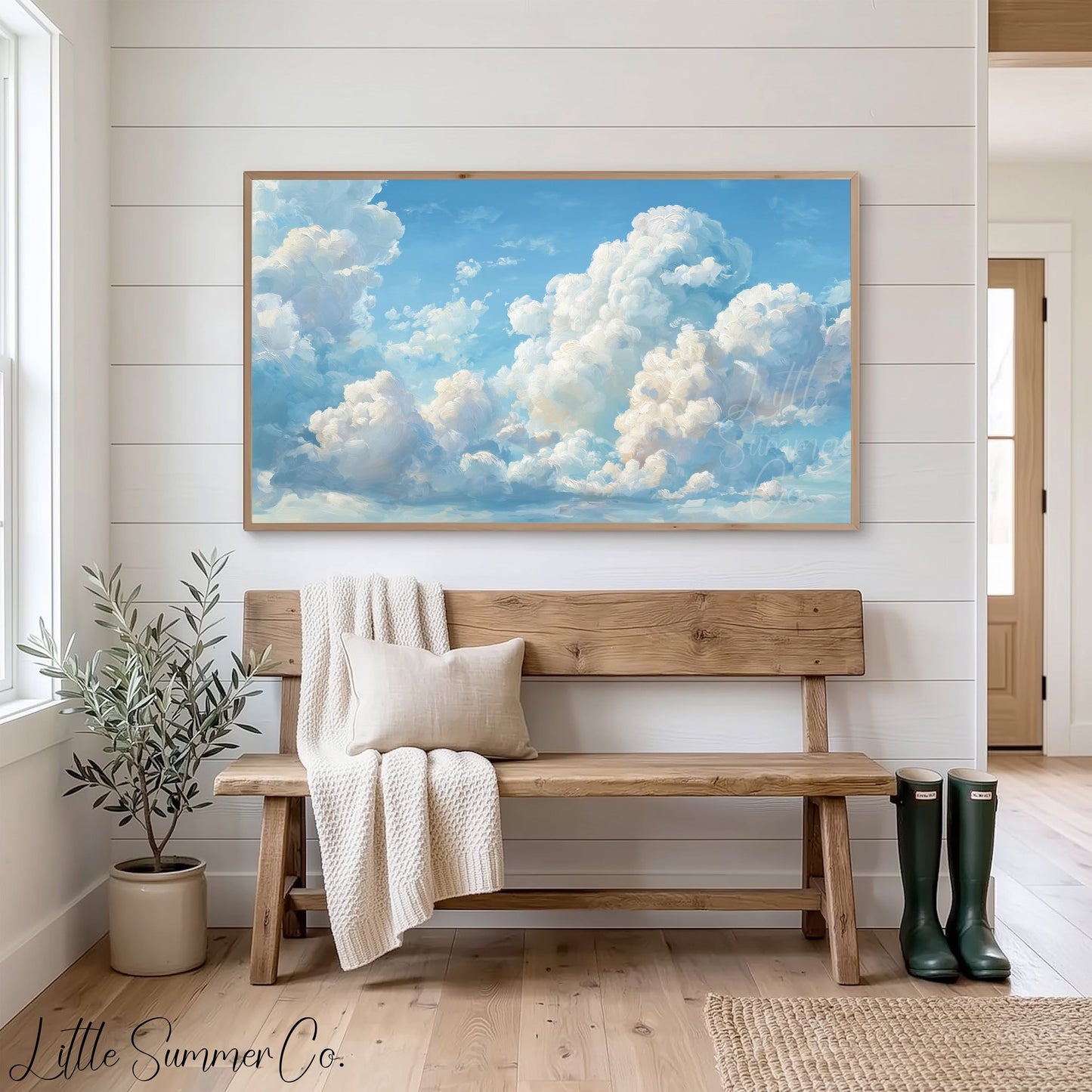 White Clouds Frame TV Art displayed on a TV