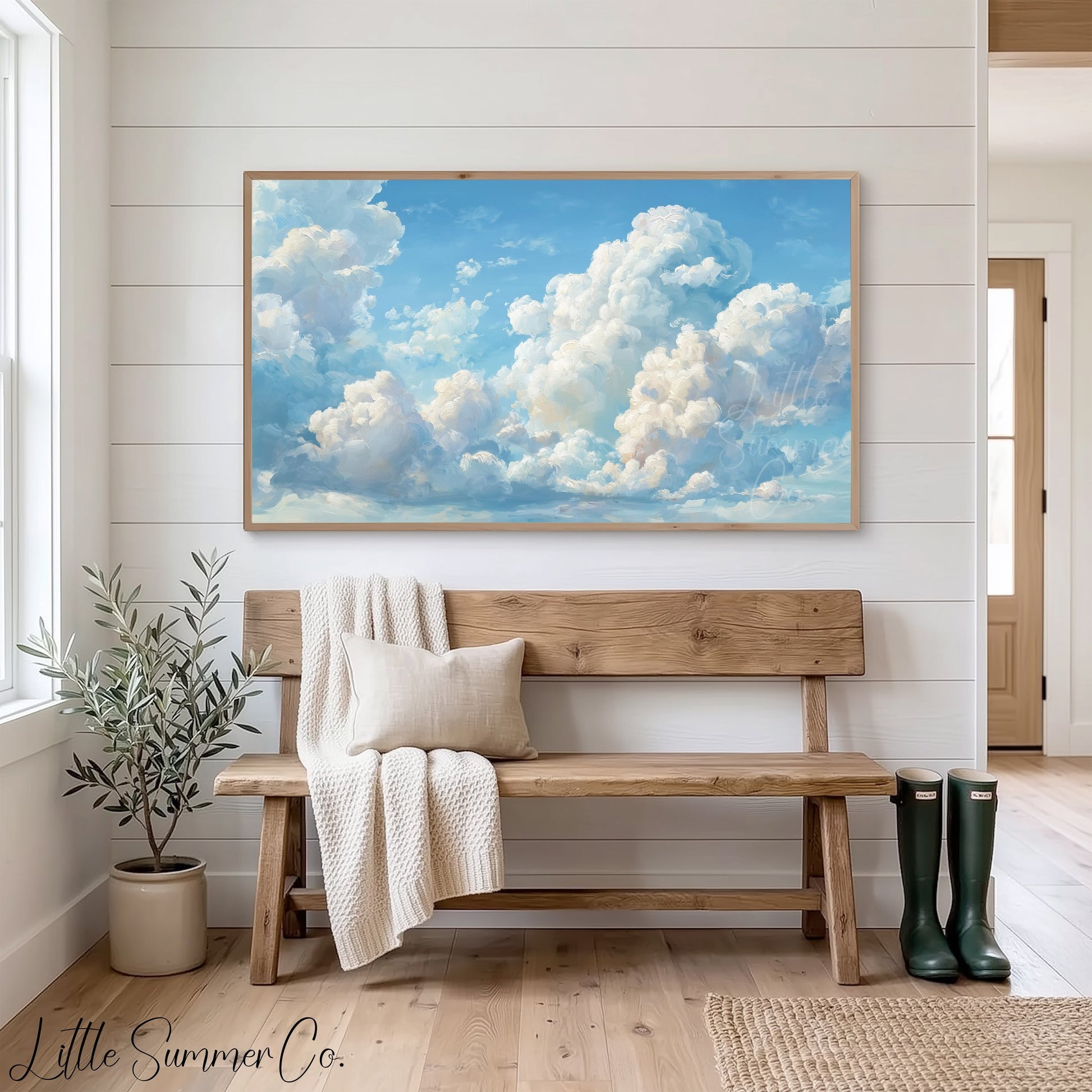 White Clouds Frame TV Art displayed on a TV