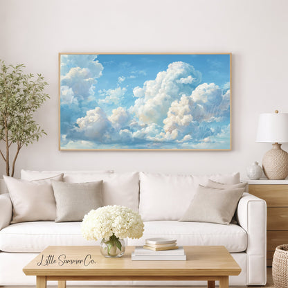 White Clouds Frame TV Art displayed on a TV