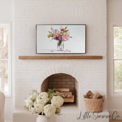 Wildflowers in Mason Jar Frame TV Art displayed on a TV