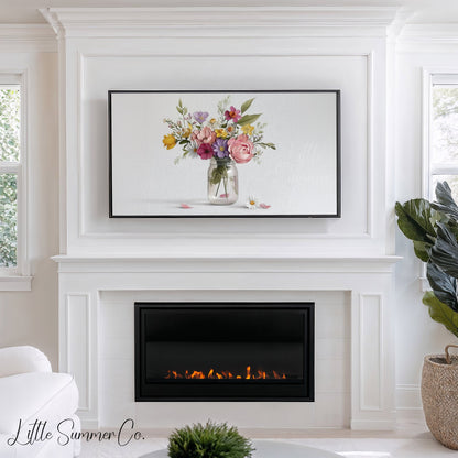 Wildflowers in Mason Jar Frame TV Art displayed on a TV