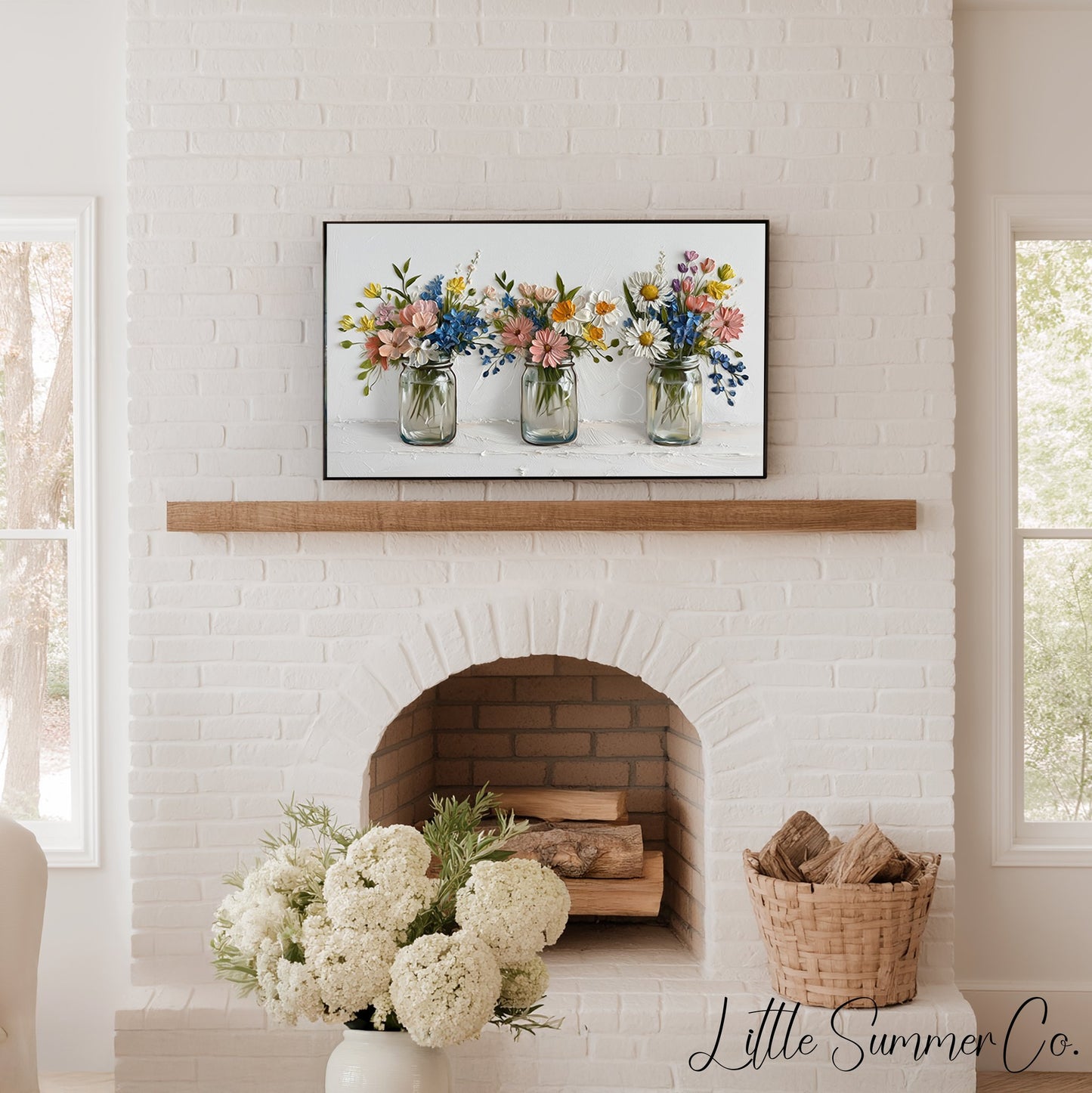 Three Wildflower Jars Frame TV Art displayed on a TV