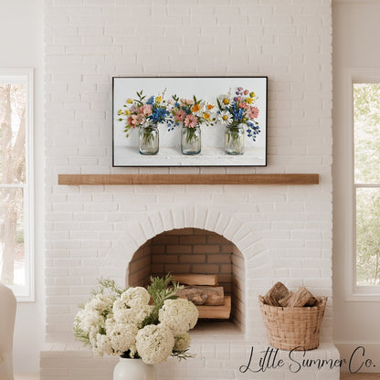 Three Wildflower Jars Frame TV Art displayed on a TV