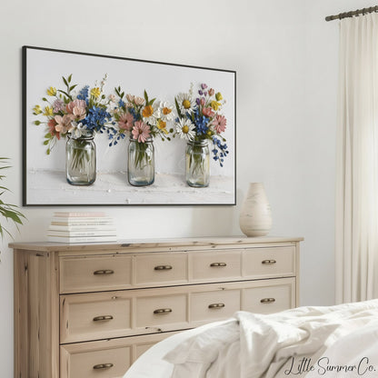 Three Wildflower Jars Frame TV Art displayed on a TV