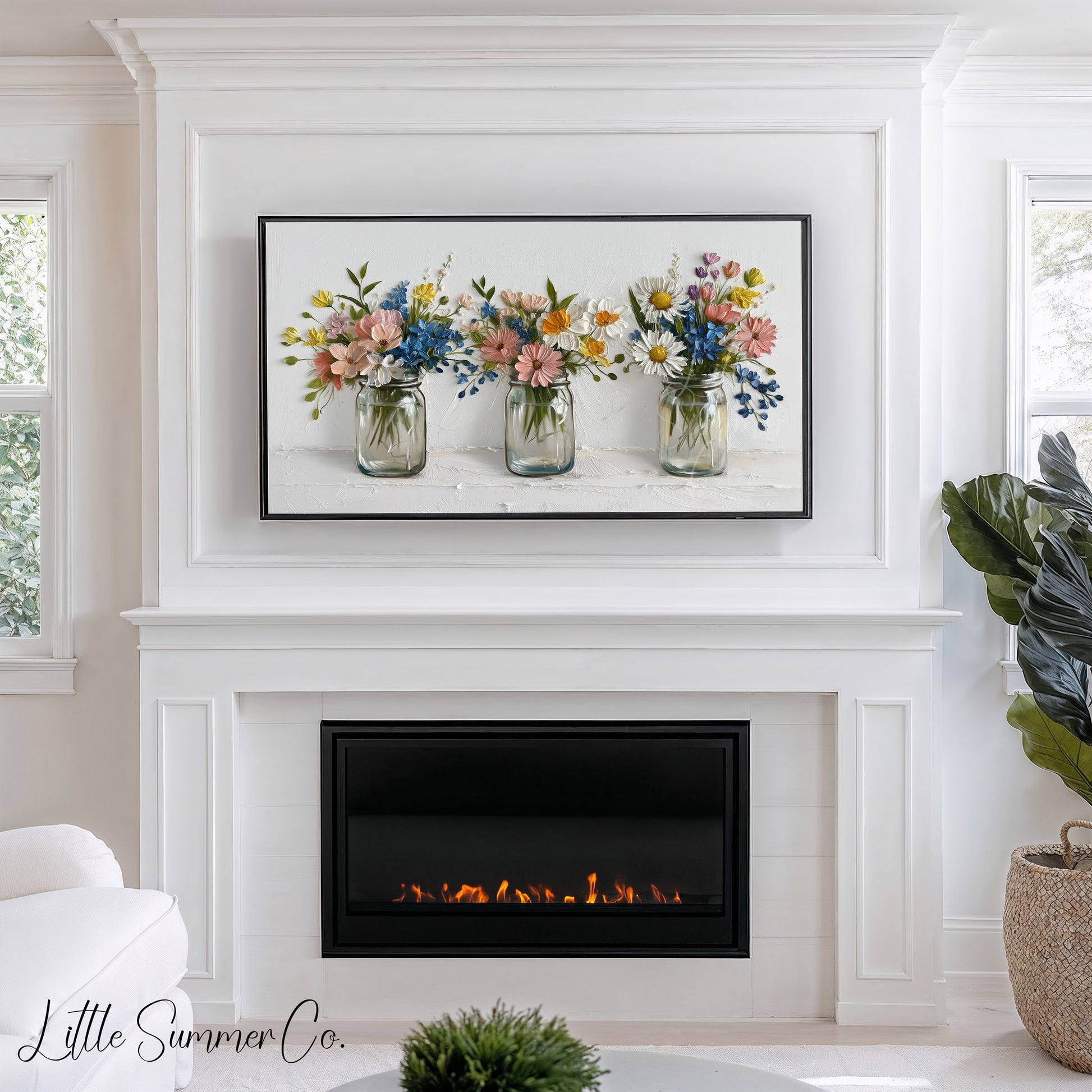 Three Wildflower Jars Frame TV Art displayed on a TV