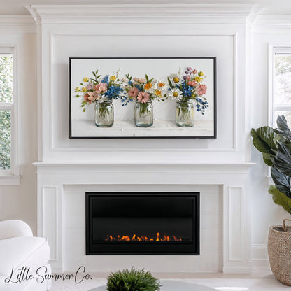 Three Wildflower Jars Frame TV Art displayed on a TV