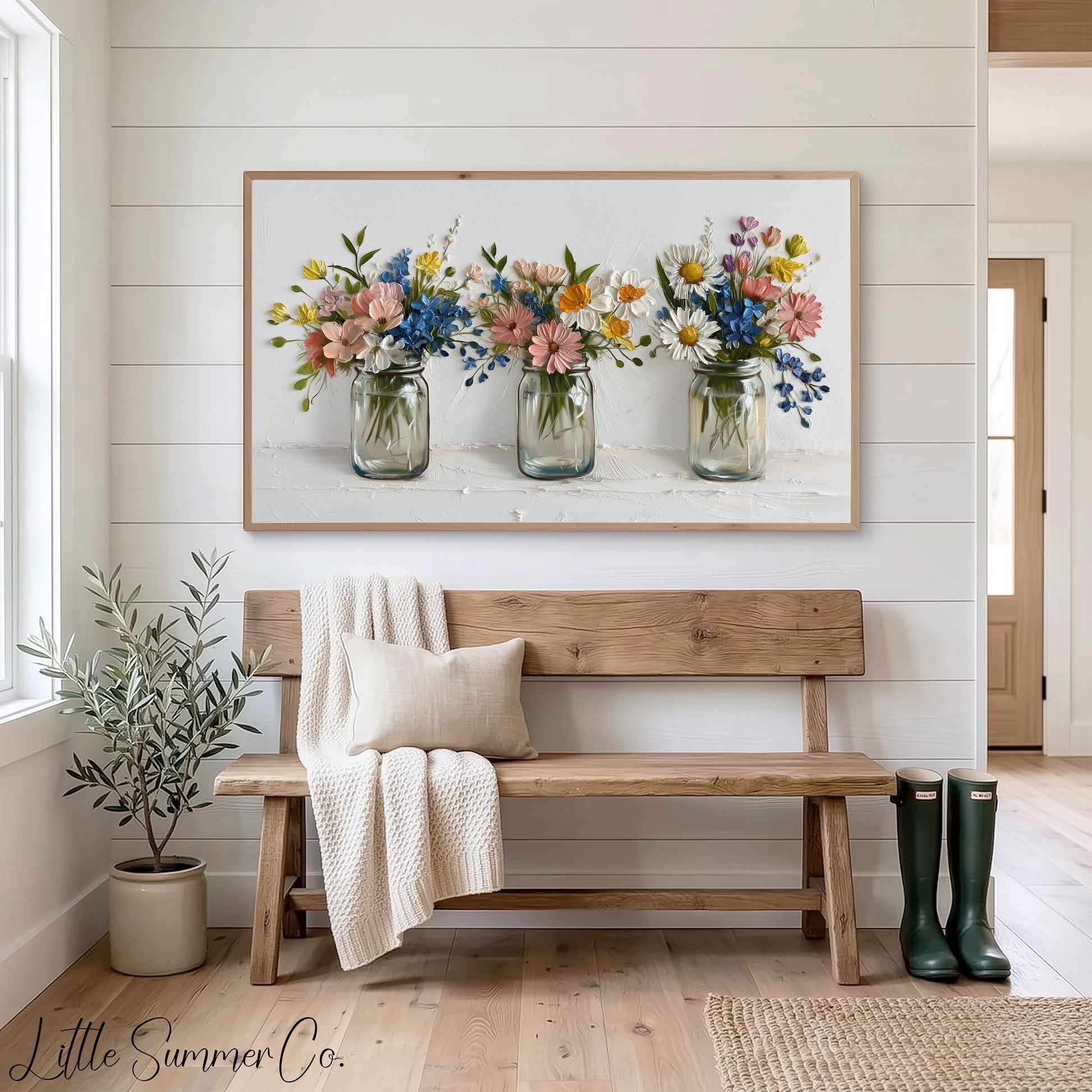 Three Wildflower Jars Frame TV Art displayed on a TV