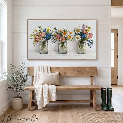 Three Wildflower Jars Frame TV Art displayed on a TV