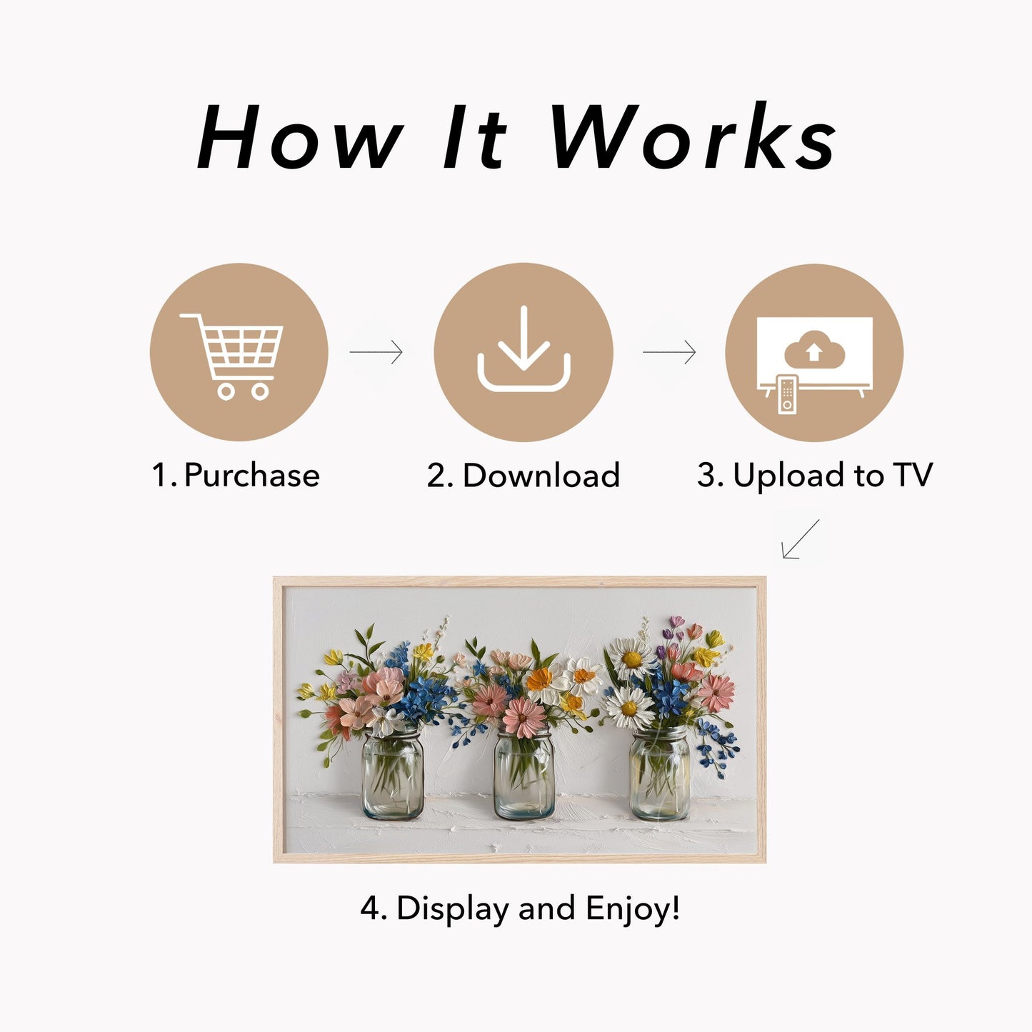 Three Wildflower Jars Frame TV Art displayed on a TV