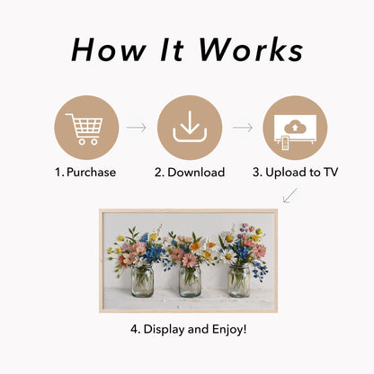 Three Wildflower Jars Frame TV Art displayed on a TV