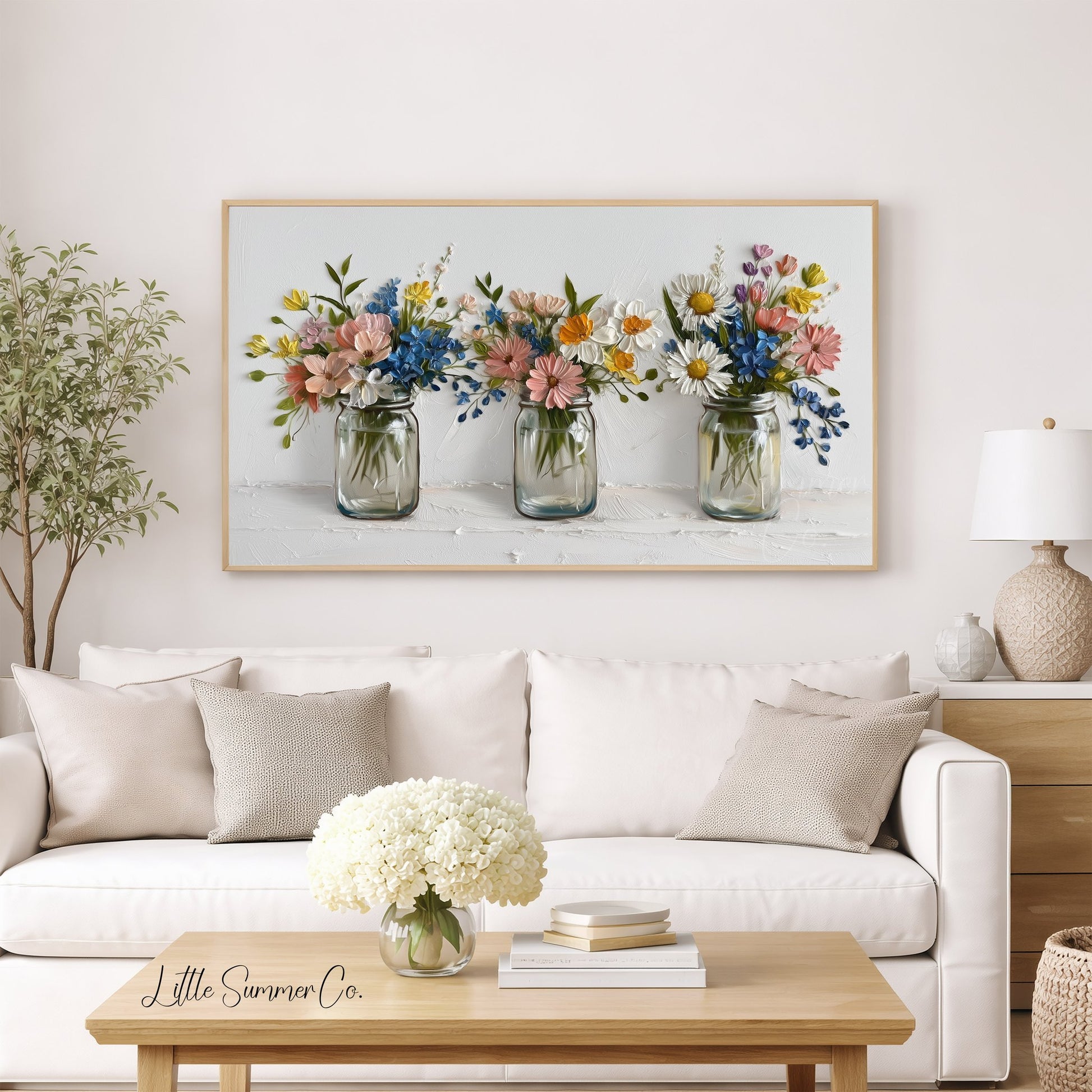 Three Wildflower Jars Frame TV Art displayed on a TV